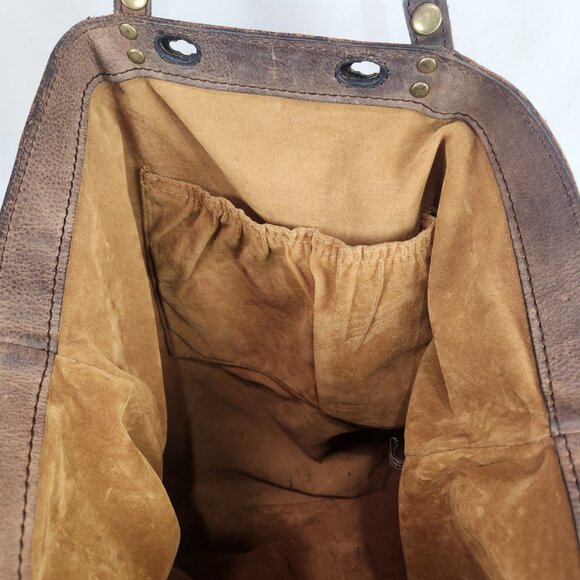 Patricia Nash Benvenuto Tote Brown Leather  Bag Turn Lock Closure Studded Wester - Picture 10 of 12